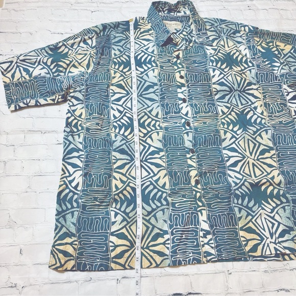Johari West Shirt Mens 2XL Button Down Beige Blue Green Floral Hawaiian Camp - Picture 8 of 10